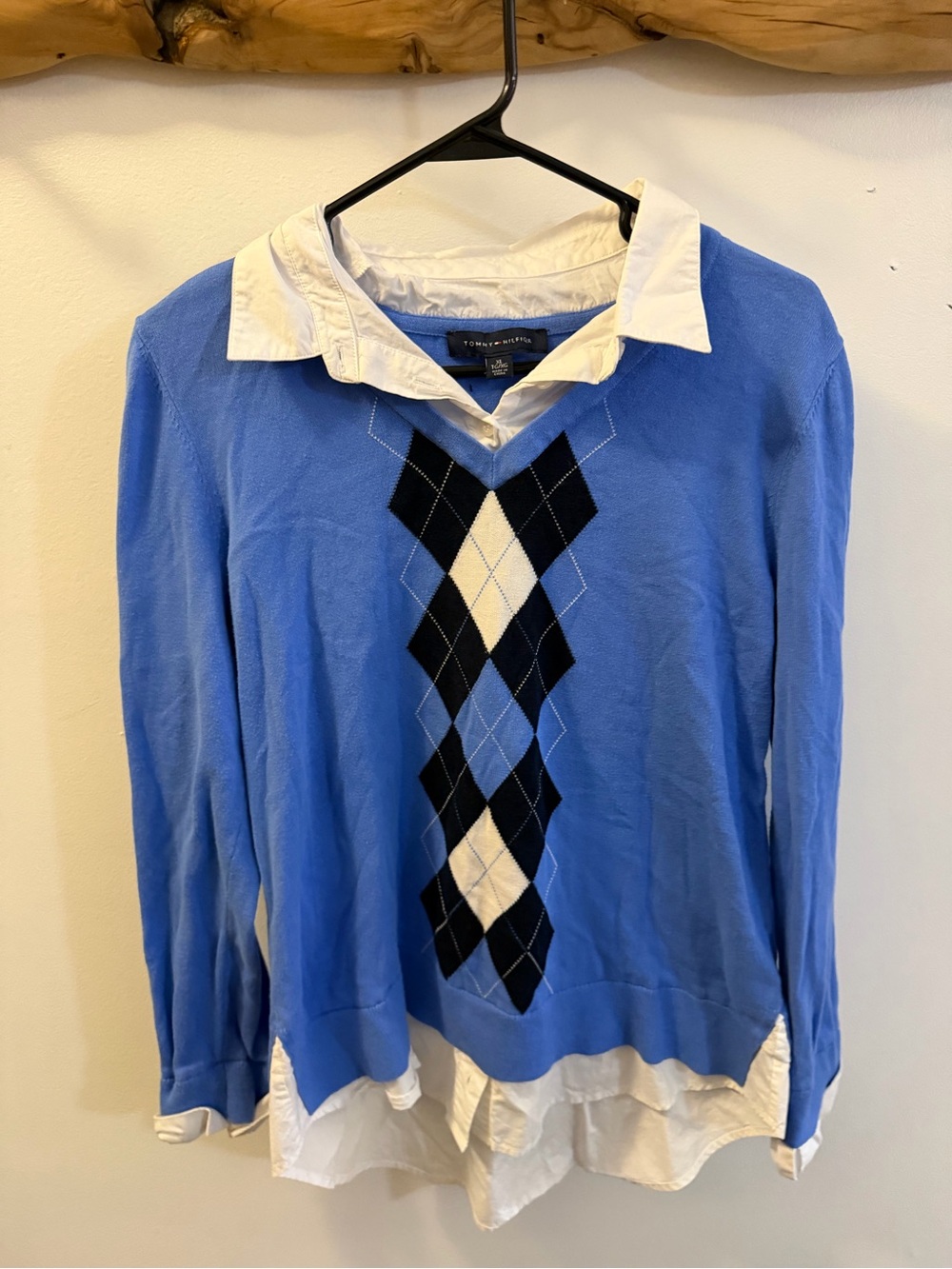Tommy Hilfiger Sky Blue Argyle V-Neck Sweater